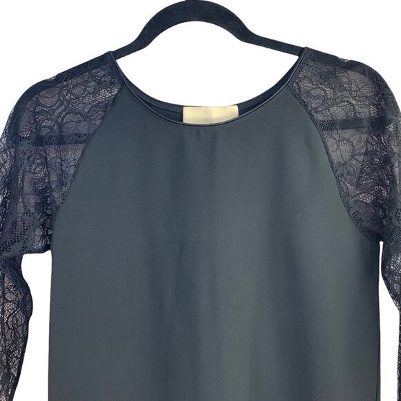 Loyd/Ford | Size 2 | Black Lace 3/4 Sleeve Scalloped Hem Mini Shift Dress - Picture 3 of 10